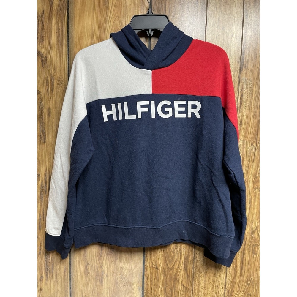 Tommy Hilfiger Womens Small‎ Hoodie White Red Blue Long Sleeve Sweatshirt